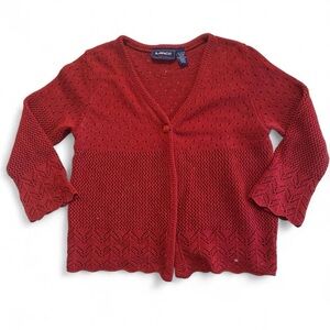 L.L. Bean Women's Red Open-Knit Single-Button Cardigan